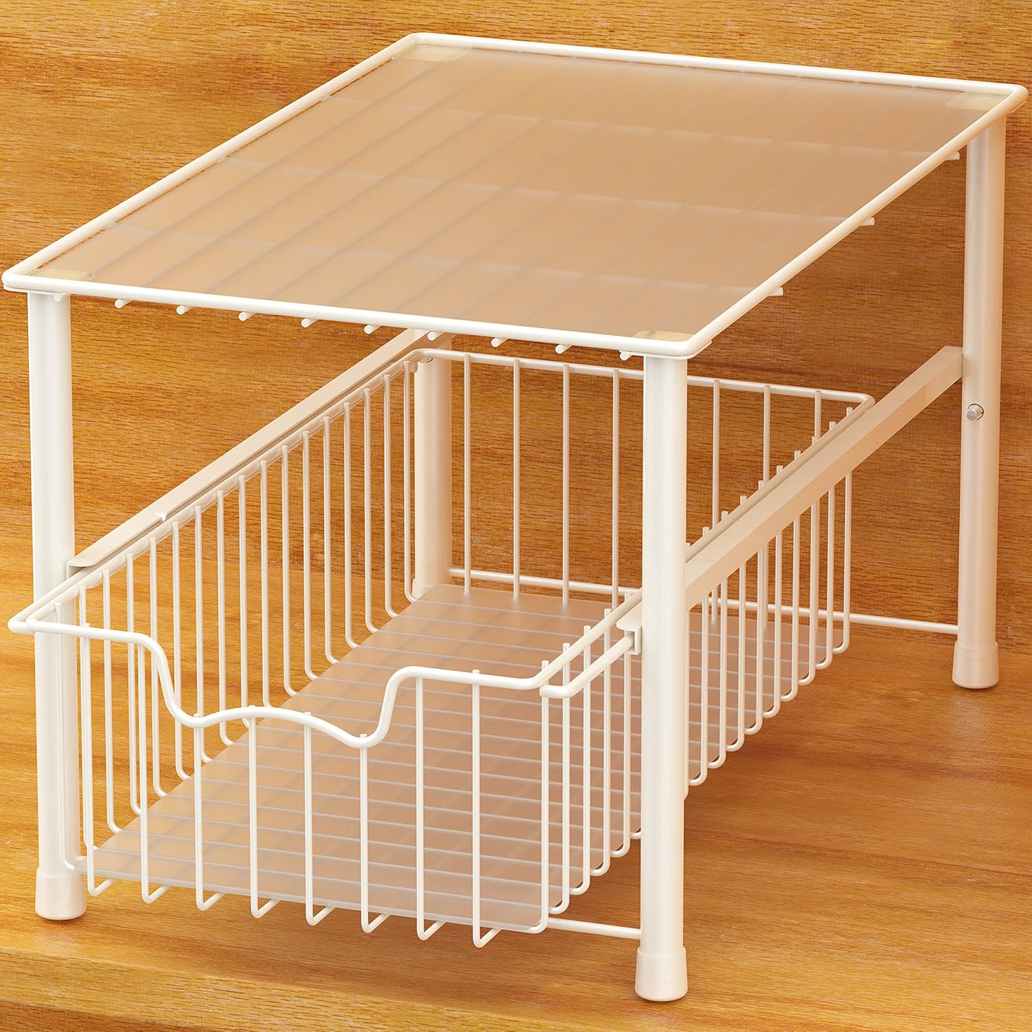 Simple Houseware Stackable Under Sink Cabinet Sliding Basket Organizer Drawer, White - Image 2
