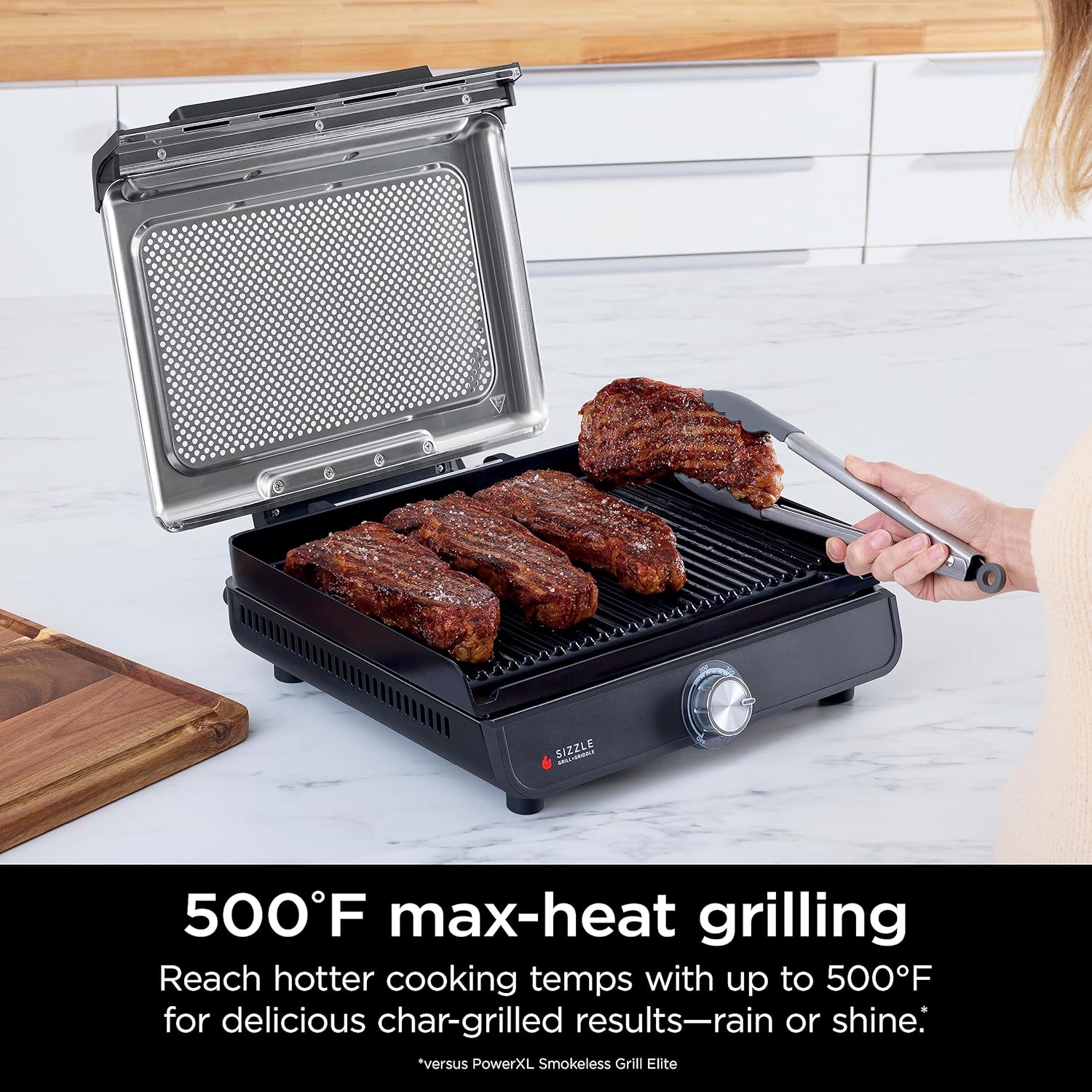 Ninja Griddle and Indoor Grill, 14’’, Electric Grill, For Steak, Burgers, Salmon, Veggies, and More, Pancake Griddle, Nonstick, Dishwasher Safe, 500F, Even Cooking, Silver, GR101 - Image 4