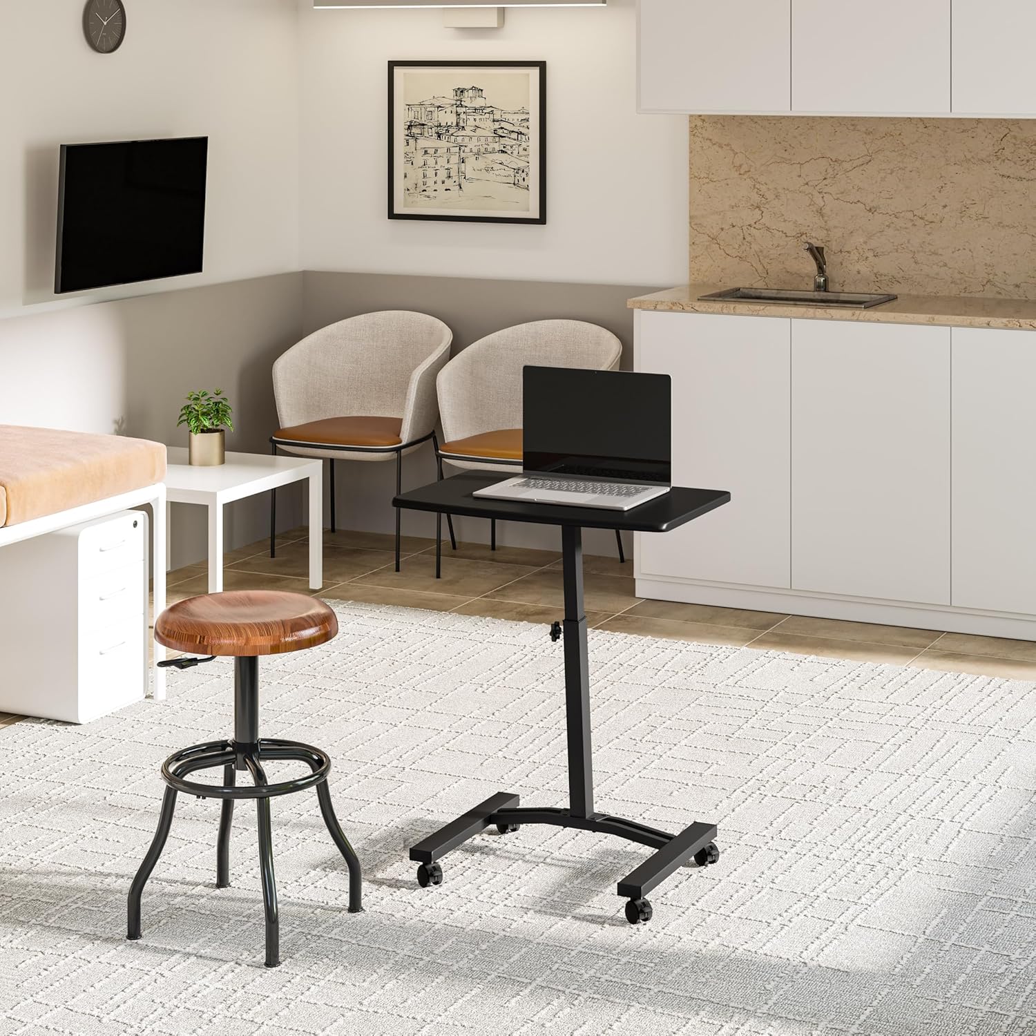 Seville Classics Airlift Mobile Height Adjustable Laptop Stand Computer Workstation for Sitting Classroom Home Office Medical Table w/Wheels, Flat Desk 24", Black - Image 10