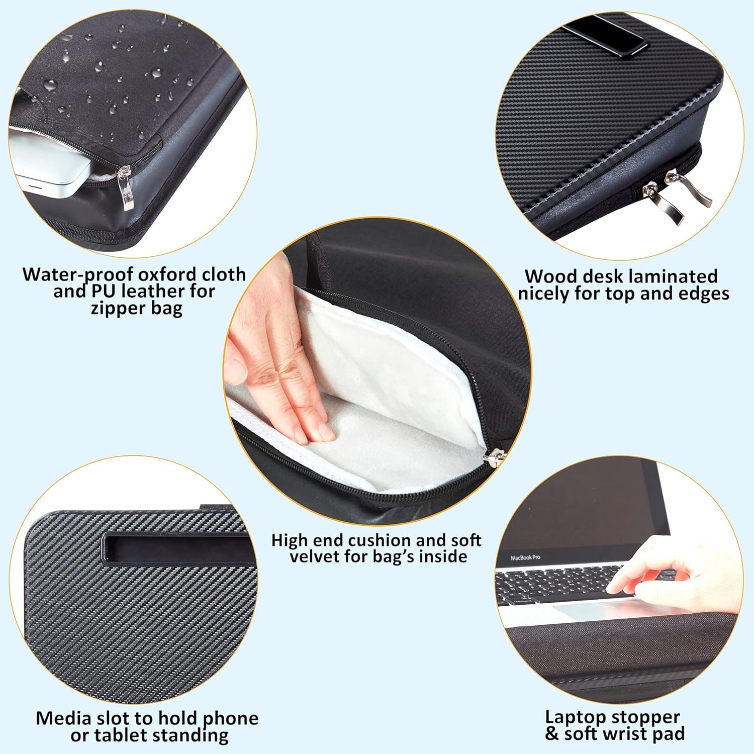 Laptop Lap Desk with All in One Bag to Hold Computer up to 17.3 Inch, Home Office Bed Desk with Cushion Sofa Desk, Laptop Stand with Wrist Pad (Black Carbon) - Image 4