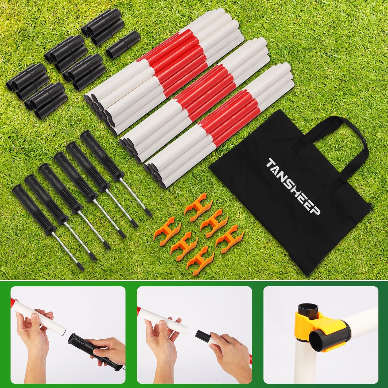 Tansheep Soccer Agility Training Poles Equipment with Bag, 6 Agility Poles with Spring, 3 Horizontal Sticks, Multifunctional Soccer Training Set for Kids Youth Adults - Image 8