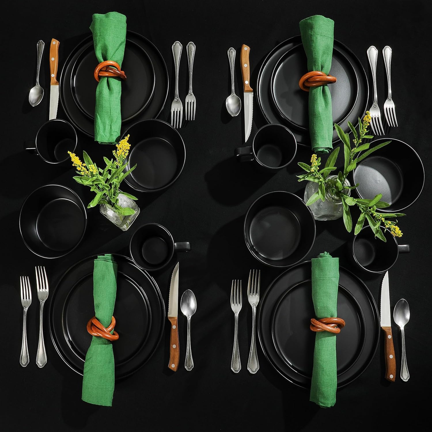 Gibson Soho Lounge Bowery 32 Piece Matte Black Stoneware Dinnerware Plates, Bowls, and Mugs Set - Service for 8 - Image 5