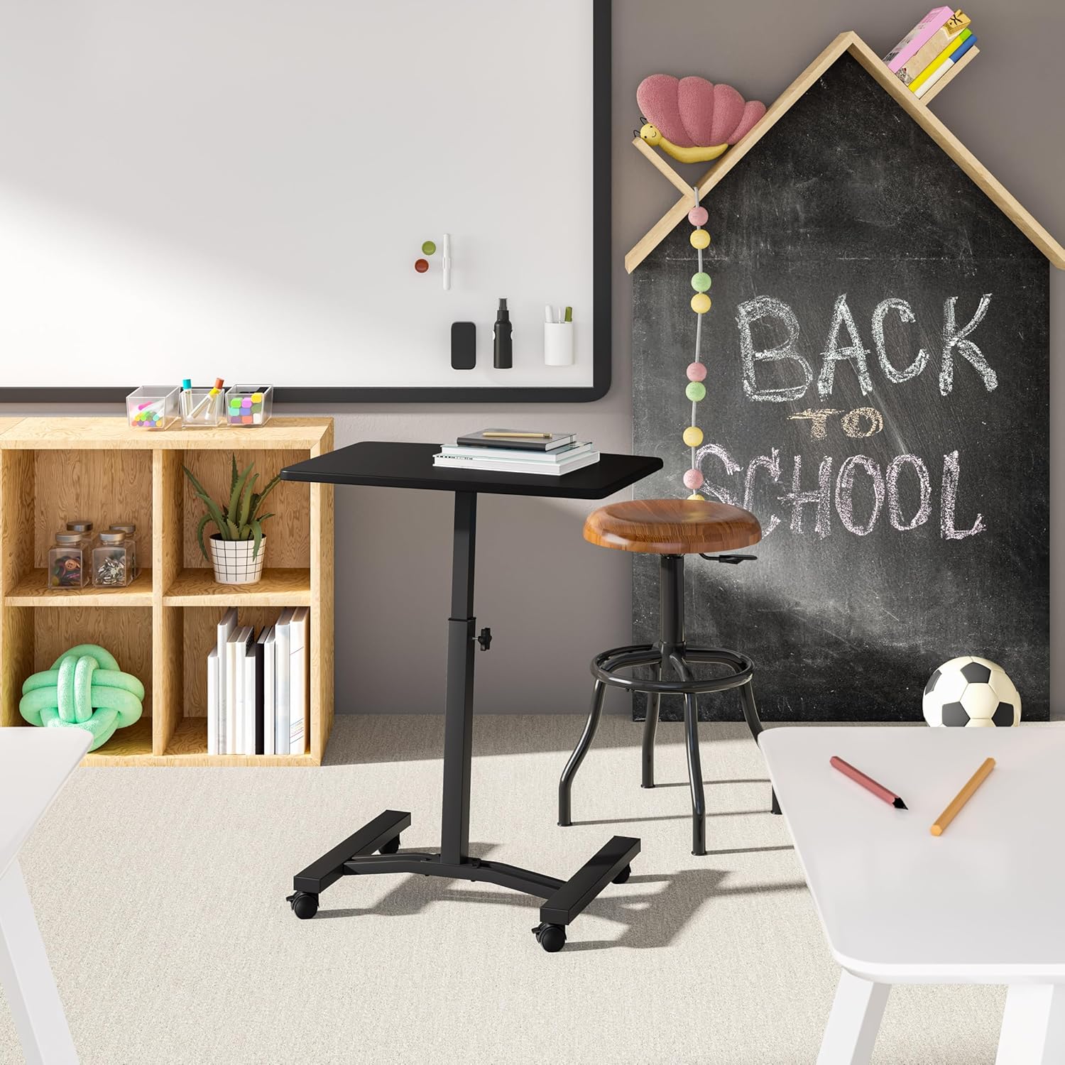 Seville Classics Airlift Mobile Height Adjustable Laptop Stand Computer Workstation for Sitting Classroom Home Office Medical Table w/Wheels, Flat Desk 24", Black - Image 9