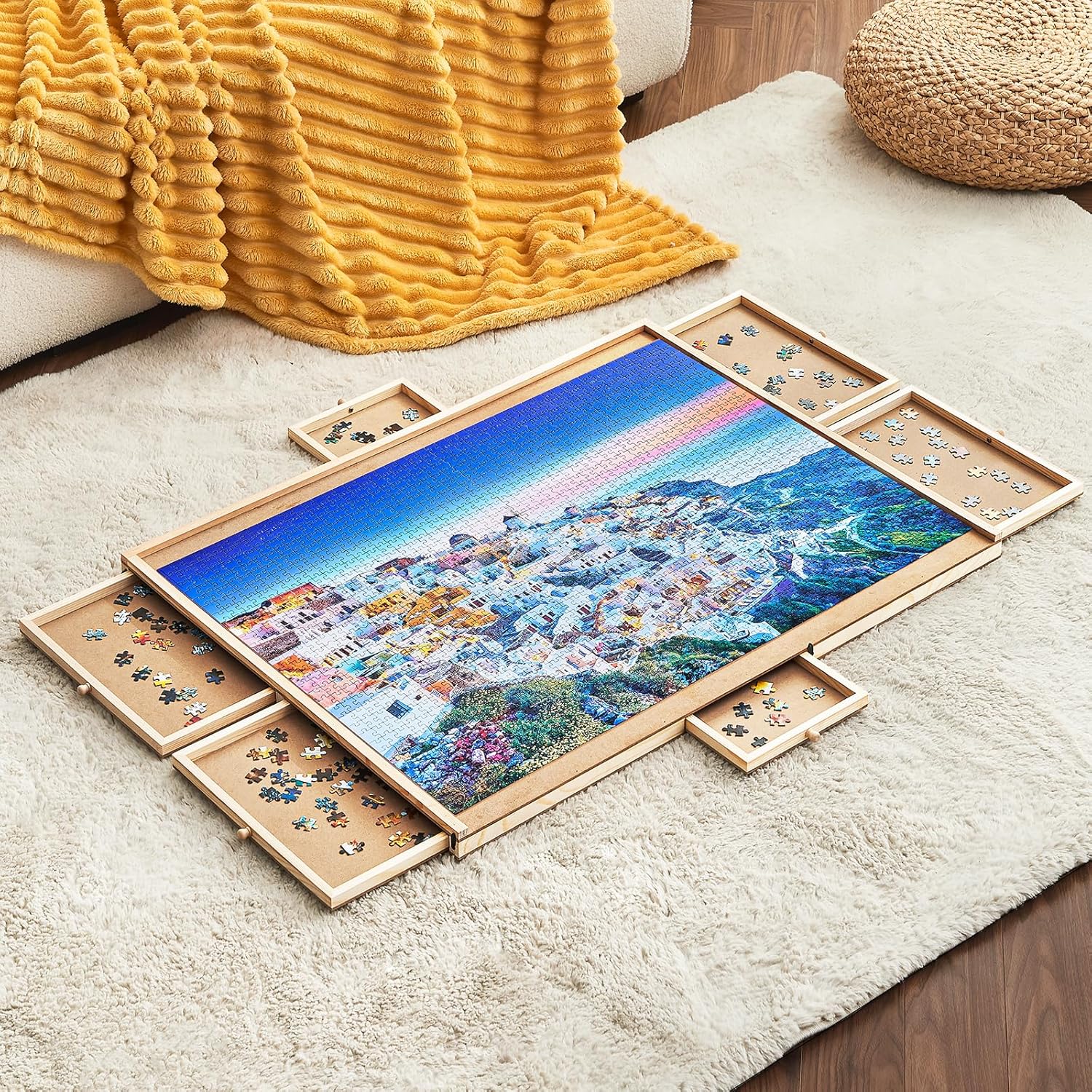 1500 Pieces Puzzle Board with 6 Drawers and Cover, 27"x35" Wooden Jigsaw Puzzle Table for Adults, Portable Puzzle Organizer & Storage System, Birthday Gift for Mom - Image 6