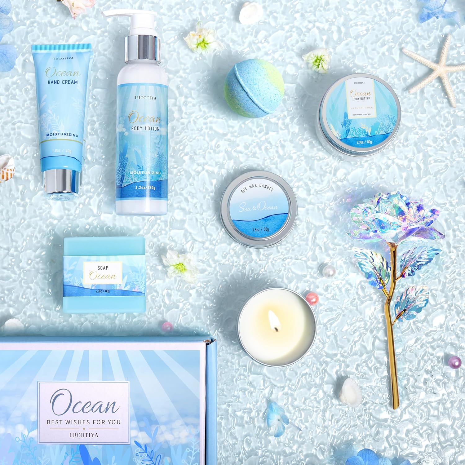 Gifts for Women, Ocean Scented Spa Gift for Women Birthday 7 Luxury Self Care Package, Gift Basket Care Package for Her Wife Mom Friends Female Bff - Image 3