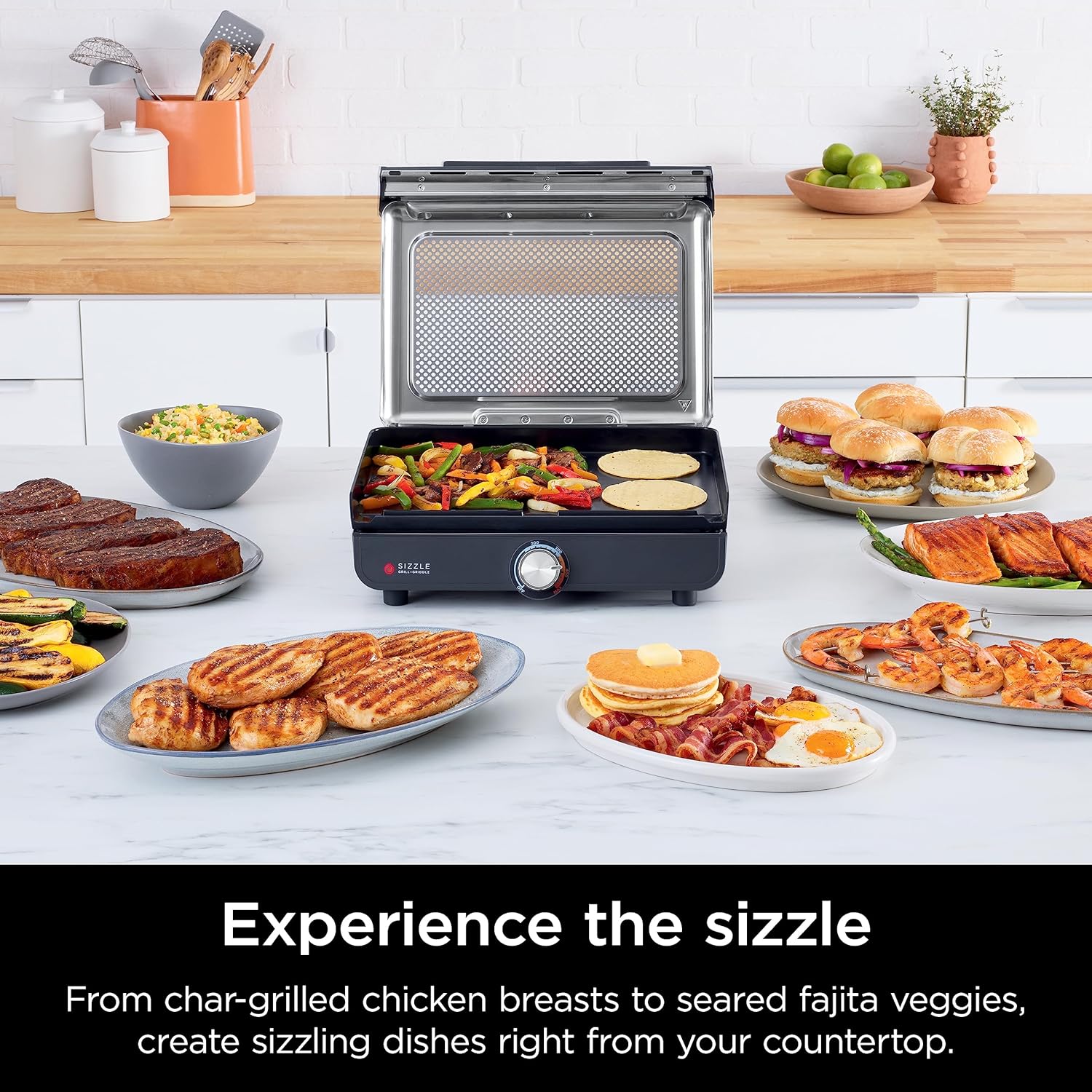 Ninja Griddle and Indoor Grill, 14’’, Electric Grill, For Steak, Burgers, Salmon, Veggies, and More, Pancake Griddle, Nonstick, Dishwasher Safe, 500F, Even Cooking, Silver, GR101 - Image 3