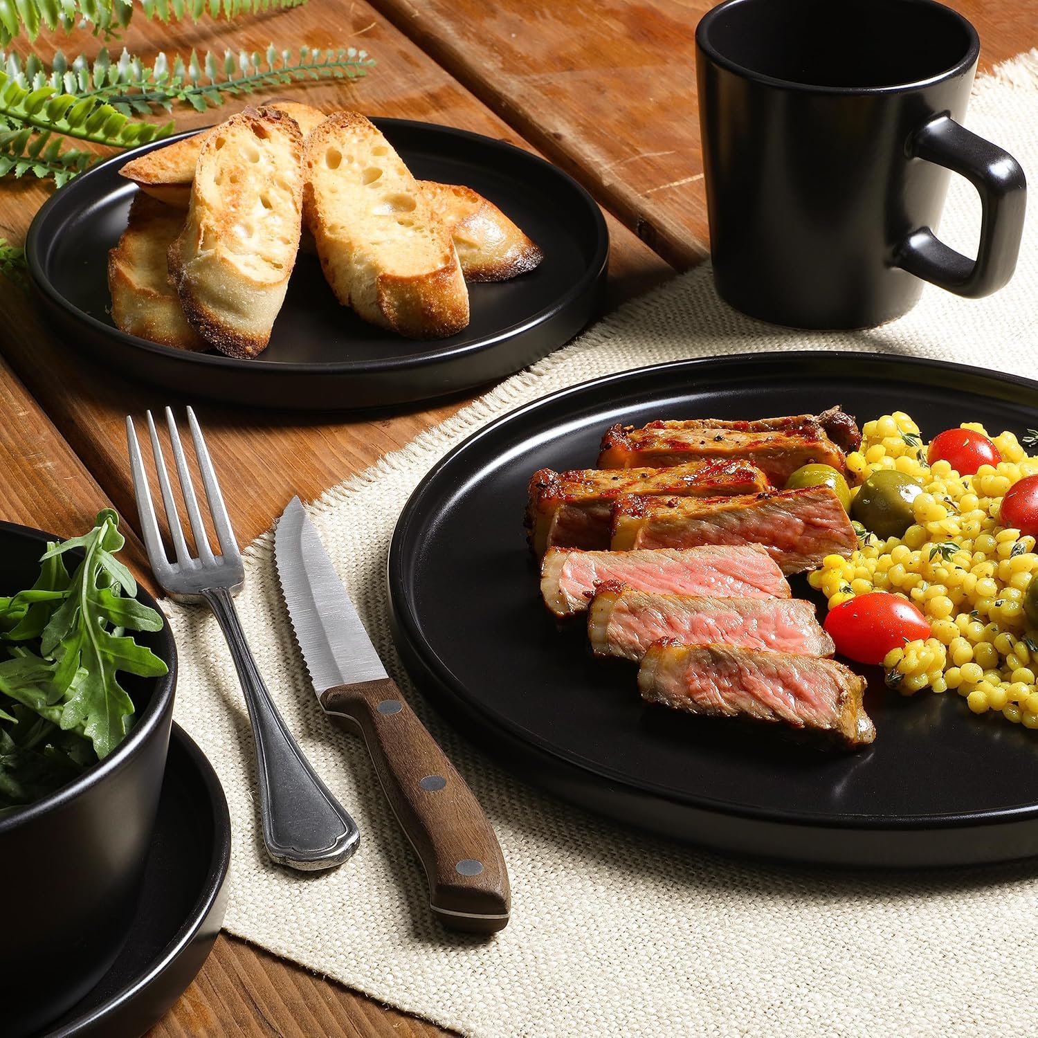 Gibson Soho Lounge Bowery 32 Piece Matte Black Stoneware Dinnerware Plates, Bowls, and Mugs Set - Service for 8 - Image 3