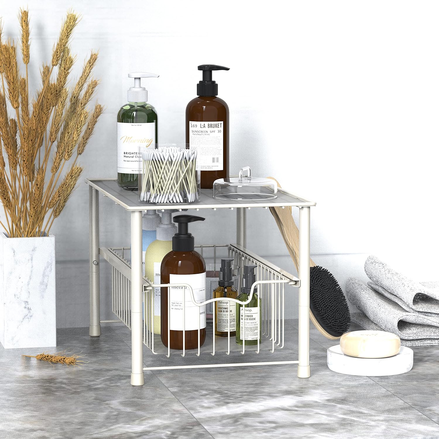 Simple Houseware Stackable Under Sink Cabinet Sliding Basket Organizer Drawer, White - Image 8